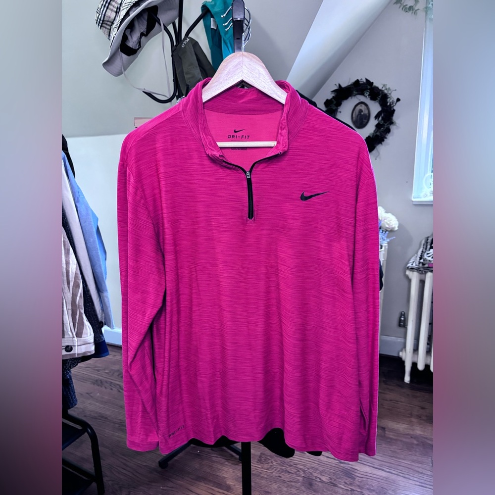 Red Nike Dri-Fit Quarterzip Long-Sleeve Athletic Shirt